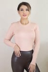 Kadın Pudra Düz Renk Slim Triko Kazak