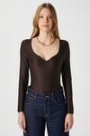 Kadın Rich Kalp Yaka Polyamid Kahverengi Çıtçıtlı Body / Bluz