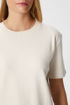 Kadın Rise Dekoratif Yaka Tok Doku %100 Pamuk Açık Bej T-Shirt