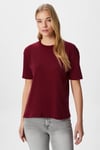 Kadın Rise Dekoratif Yaka Tok Doku %100 Pamuk Bordo T-Shirt