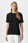 Kadın Rise Dekoratif Yaka Tok Doku %100 Pamuk Siyah T-Shirt