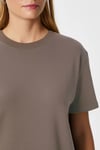 Kadın Rise Dekoratif Yaka Tok Doku %100 Pamuk Vizon T-Shirt