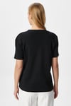 Kadın Rise Dekoratif Yaka Tok Doku %100 Pamuk Siyah T-Shirt
