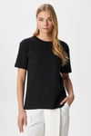Kadın Rise Dekoratif Yaka Tok Doku %100 Pamuk Siyah T-Shirt
