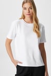 Kadın Rise Dekoratif Yaka Tok Doku %100 Pamuk Beyaz T-Shirt