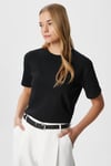Kadın Rise Dekoratif Yaka Tok Doku %100 Pamuk Siyah T-Shirt