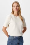 Kadın Rise Dekoratif Yaka Tok Doku %100 Pamuk Açık Bej T-Shirt