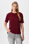 Kadın Rise Dekoratif Yaka Tok Doku %100 Pamuk Bordo T-Shirt