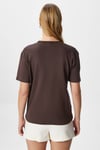 Kadın Rise Dekoratif Yaka Tok Doku %100 Pamuk Kahverengi T-Shirt