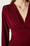 Kadın Sante V Yaka Bordo Yumuşak Sandy Bluz