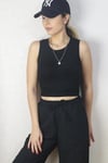 Kadın Siyah Crop Fitilli Atlet