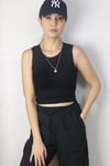 Kadın Siyah Crop Fitilli Atlet