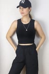 Kadın Siyah Crop Fitilli Atlet