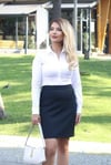 Kadın Siyah Diz Üstü Likralı Kumaş Kalem Etek