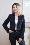Kadın Siyah Gold Düğme Detay Astarlı Kısa Blazer Ceket