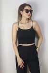 Kadın Siyah İnce Askılı Crop Atlet