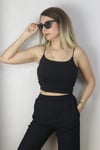Kadın Siyah İnce Askılı Crop Atlet