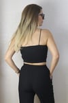 Kadın Siyah İnce Askılı Crop Atlet