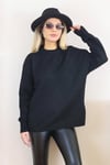 Kadın Siyah Oversize Basic Kazak
