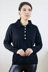 Kadın Siyah Polo Yaka Triko Kazak