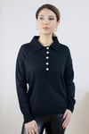 Kadın Siyah Polo Yaka Triko Kazak