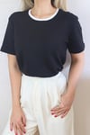 Kadın Siyah Premium Yakası Fitilli %100 Pamuk Çift Renk T-Shirt