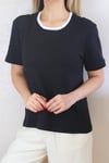 Kadın Siyah Premium Yakası Fitilli %100 Pamuk Çift Renk T-Shirt