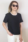 Kadın Siyah Premium Yakası Fitilli %100 Pamuk Çift Renk T-Shirt