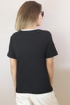 Kadın Siyah Premium Yakası Fitilli %100 Pamuk Çift Renk T-Shirt