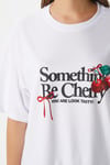 Kadın Something Kiraz Baskılı Beyaz Oversize T-Shirt