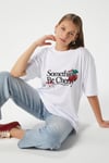 Kadın Something Kiraz Baskılı Beyaz Oversize T-Shirt