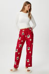 Kadın Teddi Ultra Yumuşak Cepli Kırmızı Ayıcık Desen Yılbaşı Pijama Altı