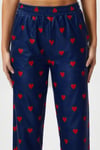 Kadın Teddi Ultra Yumuşak Cepli Lacivert Kalp Desen Yılbaşı Pijama Altı