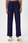 Kadın Teddi Ultra Yumuşak Cepli Lacivert Kalp Desen Yılbaşı Pijama Altı