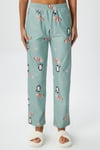 Kadın Teddi Ultra Yumuşak Cepli Mint Penguen Desen Yılbaşı Pijama Altı