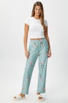 Kadın Teddi Ultra Yumuşak Cepli Mint Penguen Desen Yılbaşı Pijama Altı