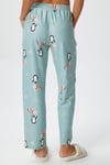 Kadın Teddi Ultra Yumuşak Cepli Mint Penguen Desen Yılbaşı Pijama Altı