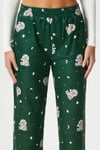 Kadın Teddi Ultra Yumuşak Cepli Yeşil Ayıcık Desen Yılbaşı Pijama Altı
