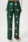 Kadın Teddi Ultra Yumuşak Cepli Yeşil Ayıcık Desen Yılbaşı Pijama Altı