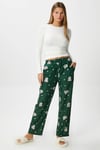 Kadın Teddi Ultra Yumuşak Cepli Yeşil Ayıcık Desen Yılbaşı Pijama Altı