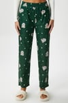 Kadın Teddi Ultra Yumuşak Cepli Yeşil Ayıcık Desen Yılbaşı Pijama Altı