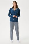 Kadın Timeless Ekstra Soft İndigo Çizgili Pijama Takımı