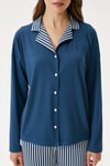 Kadın Timeless Ekstra Soft İndigo Çizgili Pijama Takımı