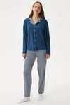 Kadın Timeless Ekstra Soft İndigo Çizgili Pijama Takımı