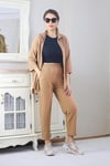 Kadın Tiril Camel Yarım Kol Gömlek Pantolon Alt Üst Takım