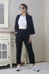 Kadın Tiril Siyah Kimono Pantolon Alt Üst Takım