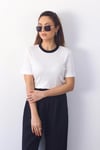 Kadın Tok Doku Yaka Fitilli Ekru Siyah Çift Renk T-Shirt