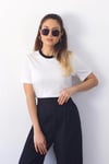 Kadın Tok Doku Yaka Fitilli Ekru Siyah Çift Renk T-Shirt