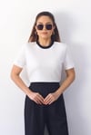 Kadın Tok Doku Yaka Fitilli Ekru Siyah Çift Renk T-Shirt