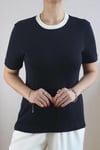 Kadın Tok Doku Yaka Fitilli Siyah Ekru Çift Renk T-Shirt